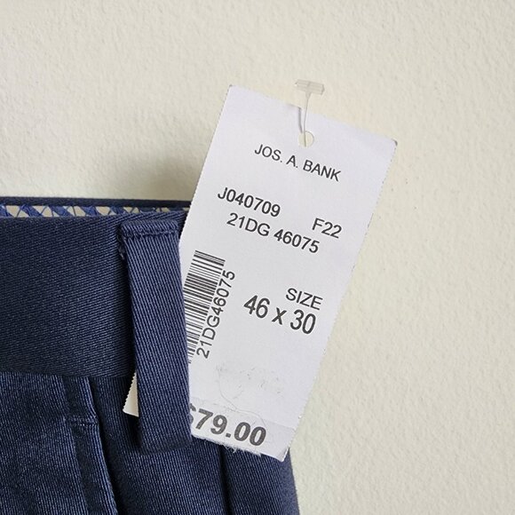 46x30 Blue Chinos Jos A Bank Cotton Reserve Pants New Flat Front Nwt Navy Khakis - Picture 4 of 17